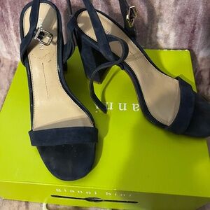 Navy Blue suede block heel